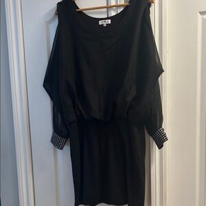 AIROLDI Black Long-Sleeve Sheer Cocktail Dress with Studded Cuffs